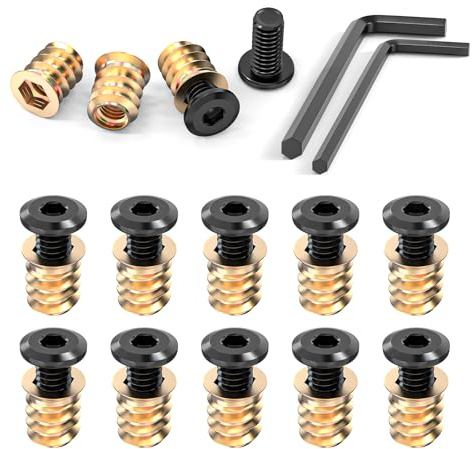 Wavanta 10Pcs M8 x 16mm Furniture Screw Nut Threaded Wood Inserts Bolt Fastener Connector Hex Socket Drive M8 x 15mm Screw-in Nuts with Wrenches