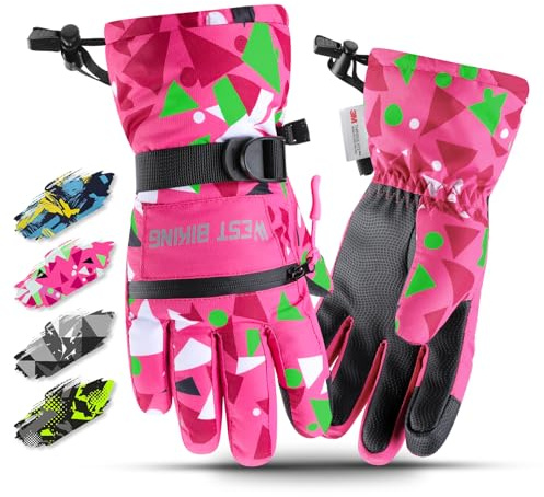 West Biking Skihandschuhe Kinder, 3M Thinsulate Warm Handschuhe Kinder Wasserdicht Winddicht, Winterhandschuhe Touchscreen, Kinder Handschuhe Winter Für 6-12 Jahre Jungen Und Mädchen