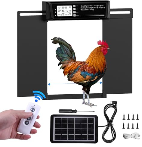 Oreilet Porte Automatique Poulailler, Alliage en Aluminium 380x280 Mm Ouvre-Porte Poulet à énergie Solaire avec Capteur Léger, Minuterie, Télécommande pour Ferme Domestique
