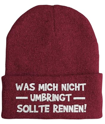 tshirtladen Mütze mit Spruch was Mich Nicht umbringt sollte rennen Bestickt Winter Strickmütze Haube Beanie Statementmütze Polyacryl elastisch Kopfbedeckung Unisex