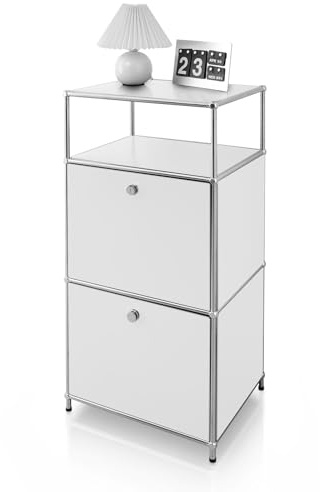 Floordirekt Regal, Metallregal, Beistelltisch - Weiß, Chrom, 103Hx50Bx40T cm - Modulares Stecksystem im modernen Design, Metall Regal für Wohnzimmer, Büro, Flur - Nachttisch Concept Epure MK-120