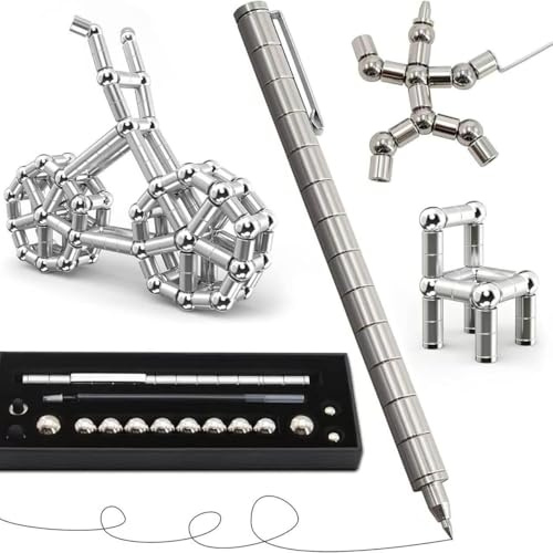 VIVIZEN Bolígrafo Fidget Magnético - Herramienta Multifuncional para Escritura y Concentración con 2 Recambios y 2 Puntas Stylus, Gadget Anti-Estrés para Adultos (Plata)