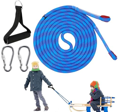 Hitburu Schlittenseil Mit Karabiner 4 M Schlittenleine Mit Griff Dickes Schlittenseil Durchmesser 10mm Leine,Kinderschlitten-Zugseil, Für Schlitten Zugseil Schnur Schneeschlitten