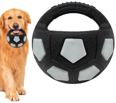 Dog Soccer Ball Toy - Heavy Duty Squeaky Interactive Chew Football with Nylon Handle, Puppy Teething Accessory Protector | Training Equipment Dustproof Cover, Waterproof Gear Lid for Home Hotel Restau