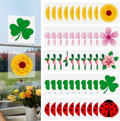 50 Stück Fenster Fliegenfalle für Innenbereich, Blumendesign Fliegenfänger Fenster, Fliegenaufkleber für zu Hause, Klebefalle Insektenfalle zum Fliegen, Fruchtfliegen, Stubenfliegen (B)