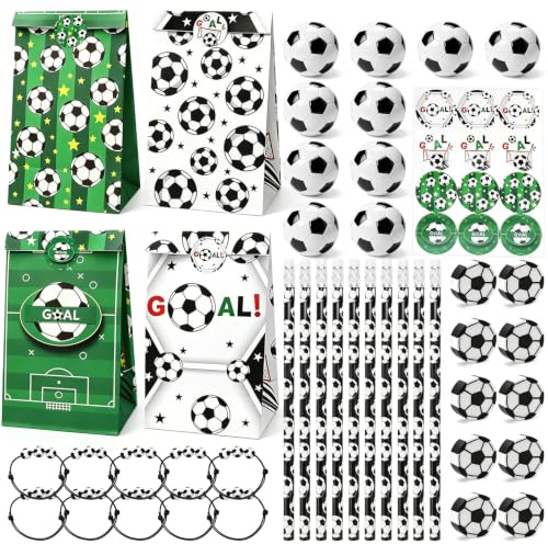 Raxfekro Fußball Mitgebsel Kindergeburtstag Set mit Bleistifte Geschenke Radiergummis Armband geschenktüten Fußball Party
