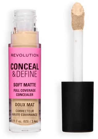 Revolution Conceal & Define Concealer, C0.3W Hell | Volle Deckkraft, Mattes Finish für Augenringe, Rötungen & Unreinheiten, Vegan & Tierversuchsfrei, 3,5ml