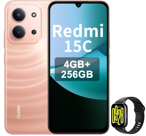 XIAOMI Redmi 15C - Smartphone da 4 + 256 GB, Orange Twilight, schermo da 6,9 120 Hz, MediaTek Helio G81-Ultr, fotocamera da 50 MP, 6000 mAh, caricabatterie non incluso, smartwatch incluso