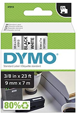 DYMO Standard D1 Labeling Tape for LabelManager Label Makers, Black print on White tape, 3/8'' W x 23' L, 1 cartridge