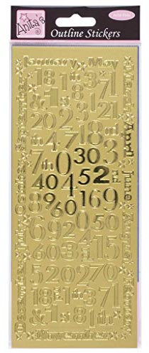 Anitas Outline Stickers, Months And Numbers, Gold, For Scrapbooking, Card Making, Kids Play, Homework, Art, Craft, Embelish, Decorative, Paper, Card, Glass, Metal, Plastic, Foam