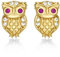 Diamond Treats Niedliche goldene Eulen-Ohrringe für Damen. Goldohrringe für Damen und Mädchen mit Eulenmotiv, mit rosa und weißen Zirkonia-Steinen, süße vergoldete Ohrstecker Silber 925