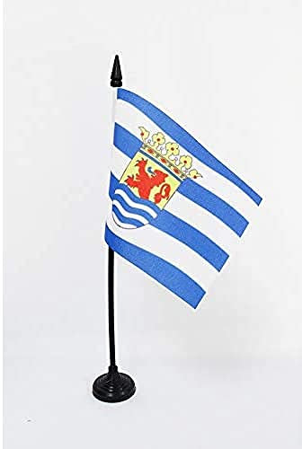 AZ FLAG - Tischfahne Provinz Zeeland - 15x10 cm - Zeeland in Niederlande Kleine Tischflagge 100% Polyester - Büroflagge mit 25 cm Schwarzem Kunststoffstab und Sockel