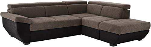 Mivano Schlafsofa Speedway / Moderne Eckcouch mit Schlaffunktion, Stauraum und verstellbaren Kopfteilen / 262 x 79 x 224 / Zweifarbiger Bezug, Dunkelgrau/Schwarz