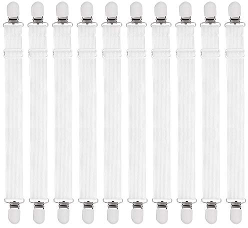 10 Stück Bettlakenspanner Verstellbare Betttuchspanner Elastisch Lakenspanner mit metallclips für Bettlaken Matratze Bügelbrett Oder Sofa - Einstellbare Länge 37 cm bis 150 cm Weiß