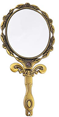 Minkissy Vintage Handspiegel Faltbare Hand Make-up Spiegel Oval Metall Tischspiegel für Reisen Home Office (Bronze)