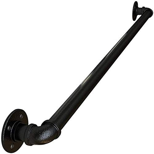 Main Courante pour Escalier Intérieur Extérieur Mur Balustrade de Rampe de Pied Garde-Corps de Support Poignée Rambarde de Sécurité - Kit Complet - Métal Fer Forgé Noir (90cm)