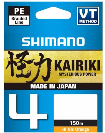 SHIMANO Kairiki 4, Geflochtene Angelschnur, 4-Fach, 150m, 0,10mm, 8,0lb, 6,8kg, Orange, LDM54TE0810015H