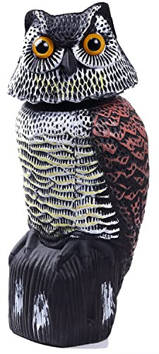 Hedoc Gefälschte Eulen-Lockvögel, um Vögel zu erschrecken, rotierende Kopfskulpturen, Naturfeind, Vogelscheuche Kunststoffstatuen, Vogelbekämpfung und Taubenschreck Outdoor Hof, Gartenschoner