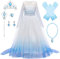 New front Mädchen Kleid Prinzessin Elsa Eiskönigin Lange Ärmel Kostüm Allerheiligen Weihnachten Abend Verkleidung Langes Kinder Diademe Zauberstab Violett 2-9 Jahre,Weiß,120