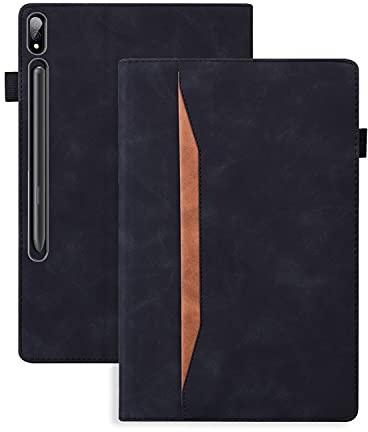 Rosbtib Hülle für Samsung Galaxy Tab S8 Plus/S7 Plus/ S7 FE/ S7 FE 5G Tablet Leder Geschäftshülle Smart Schutzhülle Stand Wallet Cover für Galaxy Tab S8+/S7+/ S7 FE 5G 12.4, Schwarz