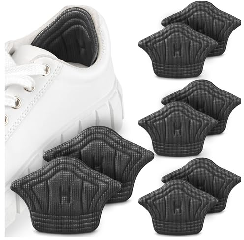 SULPO Fersenpolster für zu große Schuhe - Passt in fast jeden Schuh - Selbstklebend dank starken Klebepads, zuschneidbar - Einlagen aus Baumwolle & Schwamm - 4 Paare (Schwarz 10 mm)