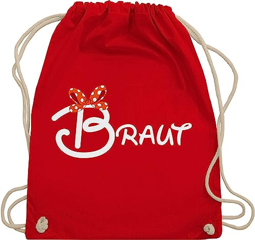 Turnbeutel Rucksack - JGA Junggesellenabschied Frauen - Braut Schleife weiß - Unisize - Rot - brauttaschen bachelorette party stoffrucksack junggesellinnenabschied outfit jungesselnabschied
