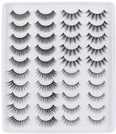 Faux Cils Naturel Court Doux 3d Faux Cil 20 paires Réutilisable à la main 4styles Epais Cat Eye Wispies Fake Lashes Multipack Mink Lashes Minces Bande par Glowing Win