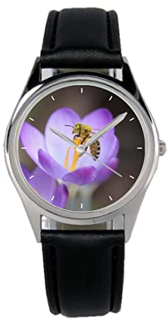 KIESENBERG Armbanduhr Biene Blume Frühling Geschenk Artikel Idee Fan Damen Herren Unisex Analog Quartz Lederarmband Uhr 36mm Durchmesser B-5761