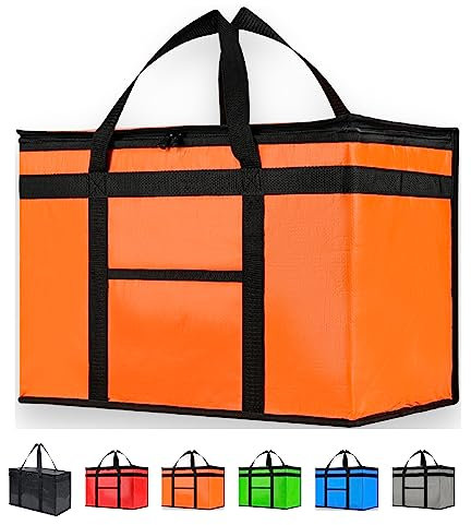NZ home PRO Durable XXL Insulated Cooler Bag and Food Warmer for Food Delivery & Grocery Shopping with Zippered Top, Orange Commercial Grade (1 Pack)