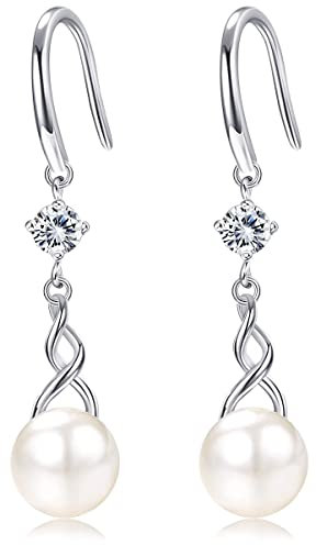 YADOCA 925 Silber Perlenohrringe mit Cubic Zirkonia Echte Süßwasser Zucht Tropfen Ohrringe Perle Ohrringe Schmuck Geschenke für Damen Mädchen