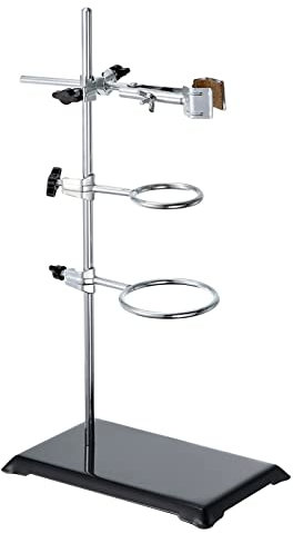 PATIKIL 16 Inch Lab Stand Set, 1 Set Stand Support with 1 Flask Clamp & 2 Retort Rings for Chemistry Laboratory, Black