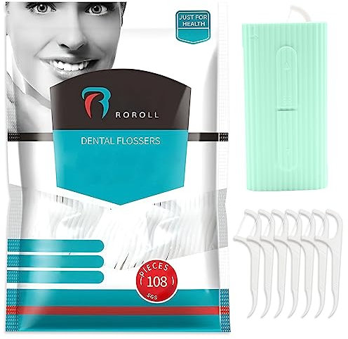 108 Piezas Hilo Dental, Palillos de Dientes, Hilo Dental Con Mango, Arcos Dentales, Interdentales, Seda dental, Con Caja de Almacenamiento, Hilo Dental Para la Limpieza de los Dientes(Verde)