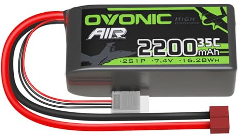 OVONIC Batterie Lipo 2S 35C 2200 mAh 7,4 V avec fiche Deans pour hélicoptère d'avion Spécialement conçue pour voiture RC RC Avion 1:14 (1 pièce)