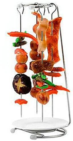 FAMKIT Brochetas de barbacoa de acero inoxidable, juego de 4 piezas con estante vertical y placa base