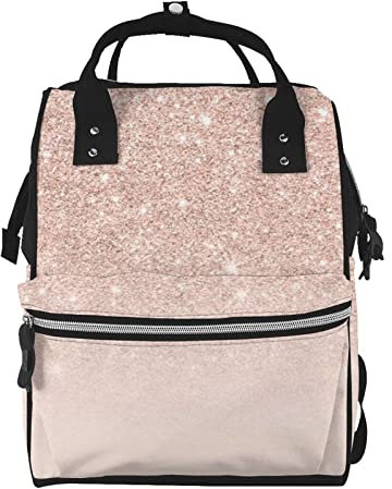 Rose Gold Wallpaper Printed Diaper Bag Backpack, Stylish Multifunction Travel Back Pack Large Capacity Mummy Backpack Nappy Bag, Black, One Size, Travel Backpacks