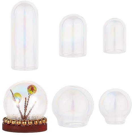 NBEADS 12 Pcs 2 Styles Mini Glass Dome Cloches, Round Cloche Bell Jar Terrarium Column Glass Dome Cover for Centerpieces Plants Rocks Specimens Flower Decorations DIY Crafts