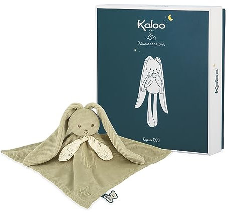 Kaloo - Lapinoo - Doudou Lapin Vert - Peluche Bébé - Carré 30 x 30 cm - Bi-Matières Viscose et Velours Côtelé Très Doux - Boîte Cadeau - Dès la Naissance, K218016