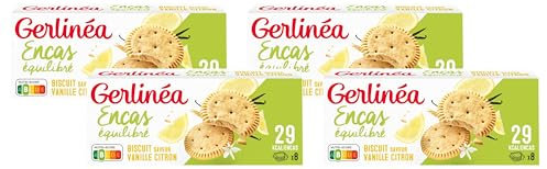 Gerlinéa - Biscuits Vanille Citron - Encas Équilibré - Réduits en Sucre - Sans Huile de Palme - Sans Édulcorant - Source de Protéines - 1 Boîte de 8 x 3 Biscuits - 156 g (Lot de 4)
