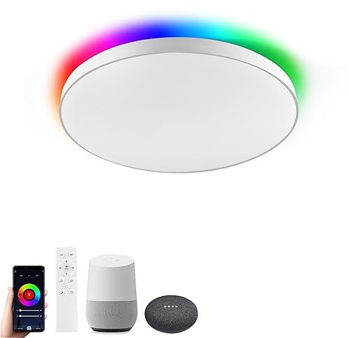 Horevo 28W Smarte Deckenleuchte LED-WLAN-Licht mit Fernbedienung, kompatibel mit Alexa Google Home, 28cm dimmbare Farbwechsel-Lichtleuchte für Kinderzimmer Schlafzimmer Wohnzimmer
