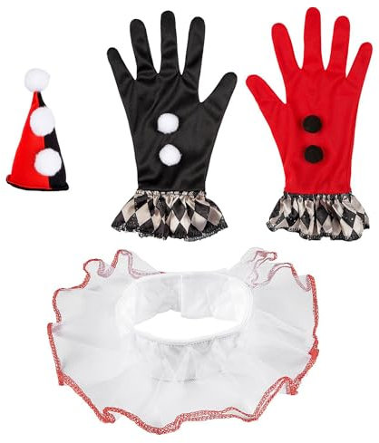 NET TOYS Angesagtes Harlekin Verkleidungs-Set - Reizvolles Frauen-Kostüm-Zubehör Joker mit Minihut, Kragen und Handschuhe