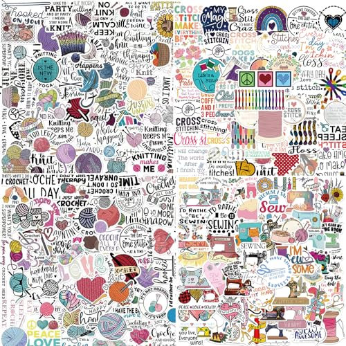 200 Stück Bastelaufkleber, Häkeln, Stricken, Nähen, Kreuzstich-Aufkleber, Bastelaufkleber für Scrapbooking, Journaling, Zubehör, Wasserflasche, Bastelgeschenke