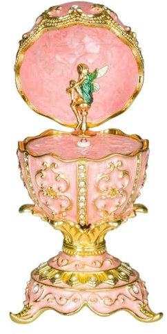 danila-souvenirs Fabergé-Stil Ei Spieluhr Schmuckkästchen mit Feenfigur 12,5 cm rosa