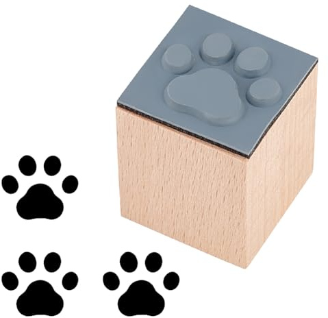 OLYCRAFT Holzstempel Mit Pfotenabdruckmuster 25x25x32mm Quadratisch Kleiner Mini Stempel Dekorativ Montierter Gummistempel Für Scrapbooking Kartenherstellung Planer DIY Bastelkarten Vintage Dekor
