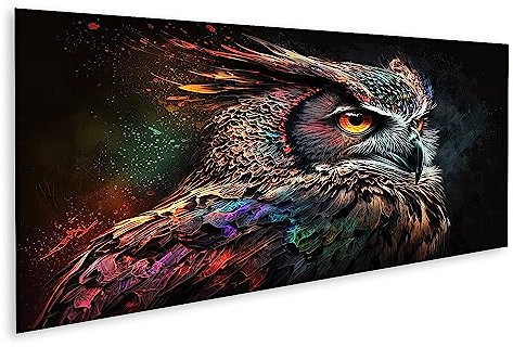 islandburner Prime Bild auf Leinwand Bunte Eule Dunkle Wildtiere Tiere Vogel Bilder Wandbilder Poster