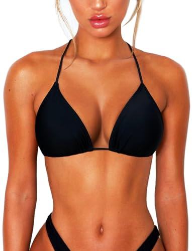 OZICERD String Bikini Tops for Women Bathing Suit Swim Tops Sexy Triangle Bikini Top Black S