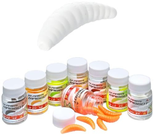 10x Mikado 42mm weiße künstliche Bienenmaden Maden Forellenköder in Dose