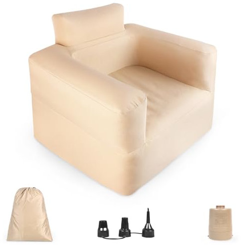 Froadp Aufblasbares Sofa Luftsofa Einzelsofa mit Rückenlehne und Armlehnen Ergonomisches Design Schlafsessel Indoor & Outdoor Aufblasbare Couch für Camping Garten Strand Party (97x78x75cm)