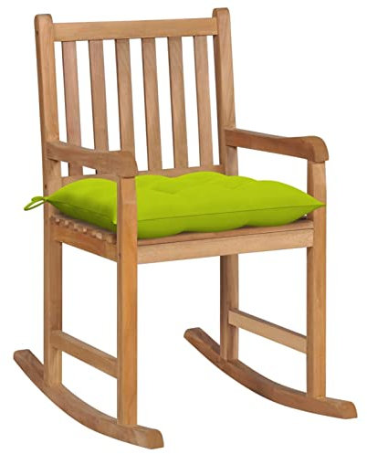 ZEYUAN Schaukelstuhl mit Hellgrünem Kissen, Gartenmöbel, Gartensessel, Gartenstuhl, Outdoor Chair, Lounge-Sessel, Massivholz Teak