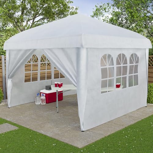 Garden Vida Pop Up Gazebo with 4 Removeable Side Panels Marquee Zip Up Party Tent Outdoor Foldable Garden Canopy with Wind Bars Weight Storage Bag Heavy Duty Steel Frame, Easy No, White, 2.5 x 2.5 m