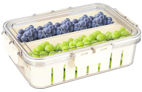 Gzsekken Fresh Food Storage Containers with Lids Airtight,Fridge Food Storage Containers Food Fresh Box with 2 Pack Removable Colander for Fruit Salad Vegetables BPA Free Clear Sealed Keeper